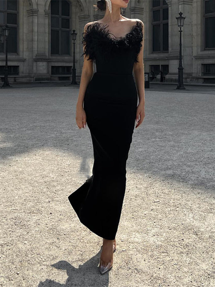 Gaine/Colonne Sans Manches Une Épaule Ankle Length Robes d'Invité de Mariage