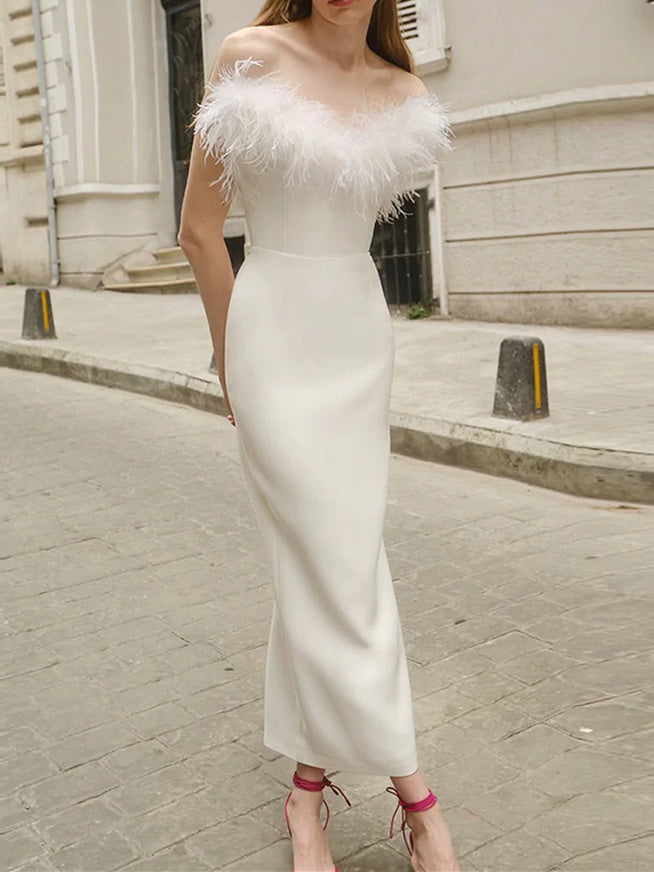 Gaine/Colonne Sans Manches Une Épaule Ankle Length Robes d'Invité de Mariage