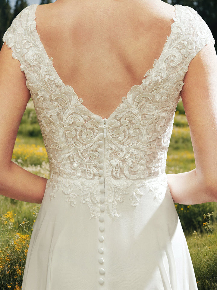 Robe de mariée A-Ligne/Princesse, bustier, sans manches, longueur cheville, avec appliqués