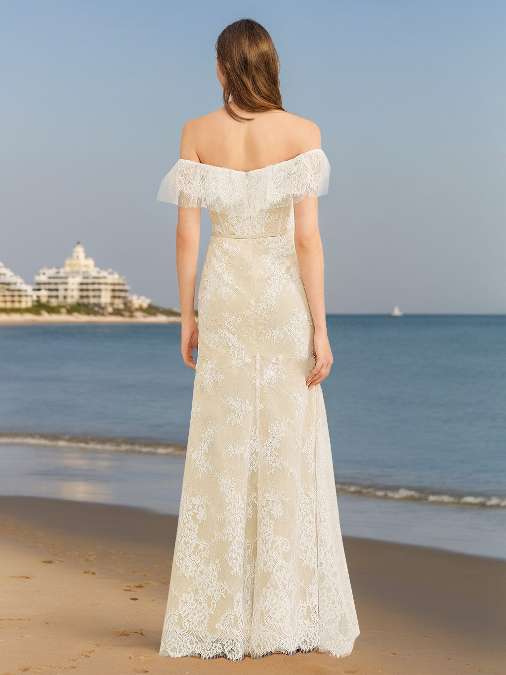 Robe de mariée trapèze/princesse, hors-épaules, cœur, longueur sol, appliques