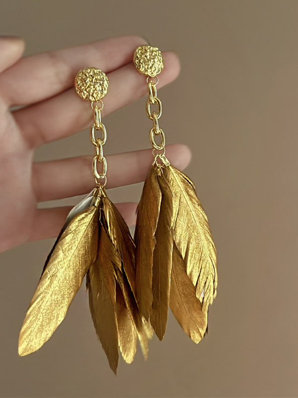 Boucles D'Oreilles Rondes en Forme D'Aiguille en Argent avec Plumes Rétro pour Femmes