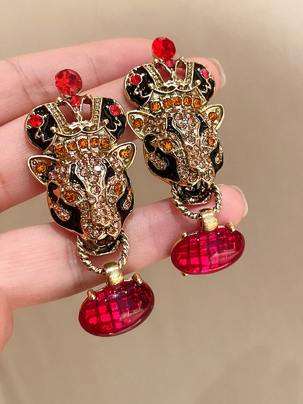 Boucles D'Oreilles Couronne de Tête de Tigre en Diamant Boucles D'Oreilles Rétro de Luxe Légères Haut de Gamme