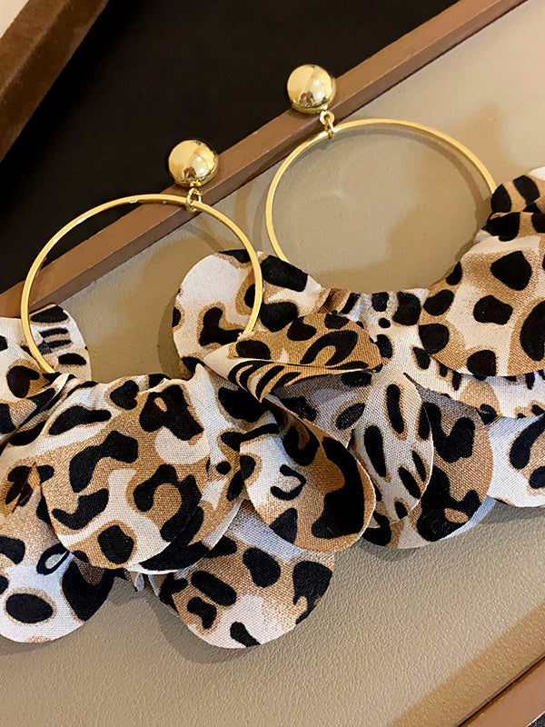 Boucles D'Oreilles Style National Rétro Tempérament Haut de Gamme Pétales Ronds Boucles D'Oreilles Léopard