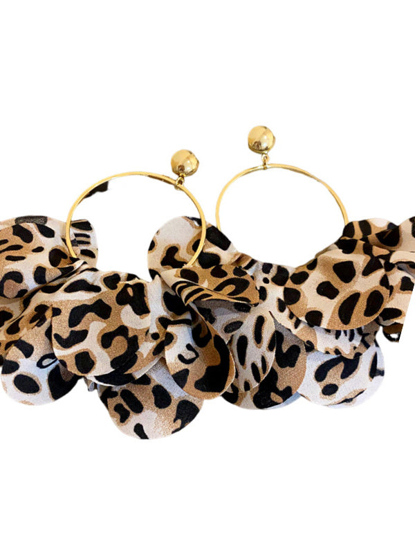 Boucles D'Oreilles Style National Rétro Tempérament Haut de Gamme Pétales Ronds Boucles D'Oreilles Léopard