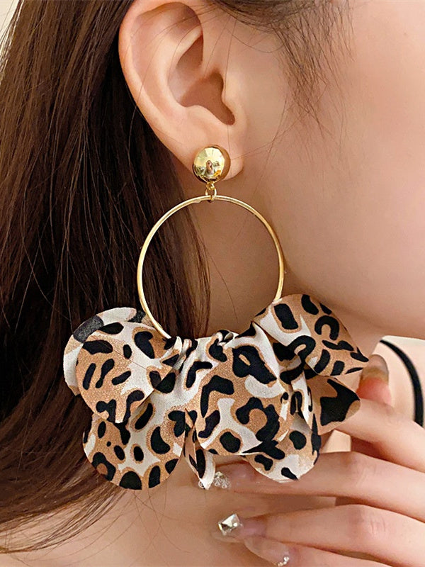 Boucles D'Oreilles Style National Rétro Tempérament Haut de Gamme Pétales Ronds Boucles D'Oreilles Léopard