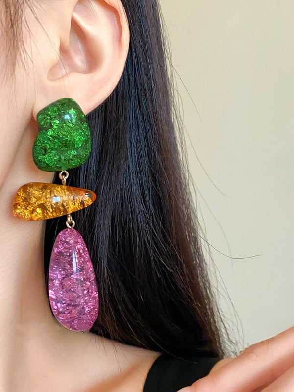 Boucles D'Oreilles Tendance Haut de Gamme de Couleur Contrastée de Personnalité Estivale pour Femmes