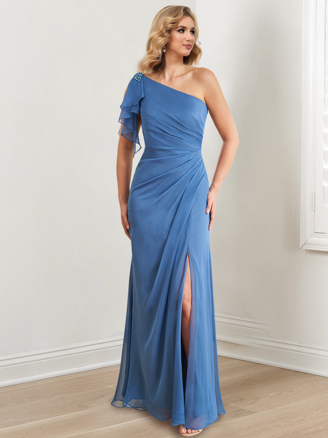 Robes de Mère de la Mariée Fourreau/Colonne à Une Épaule et Longueur Au Sol