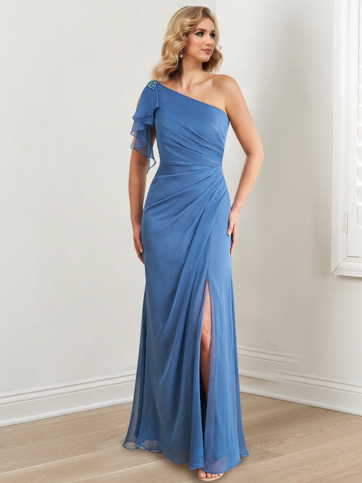 Robes de Mère de la Mariée Fourreau/Colonne à Une Épaule et Longueur Au Sol