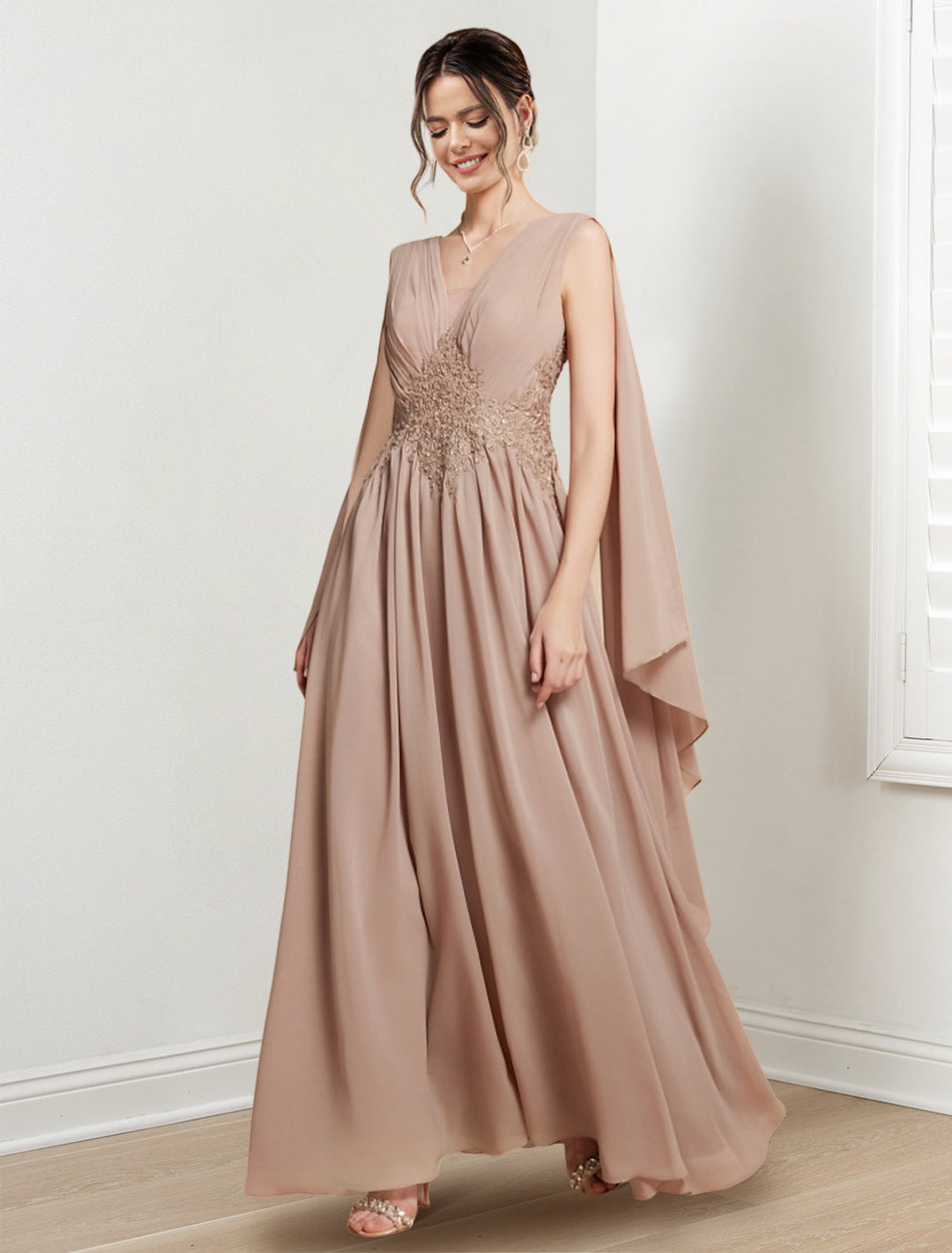 Robes de Mère de la Mariée Coupe A-Line/Princess à Col en V et Longueur Au Sol