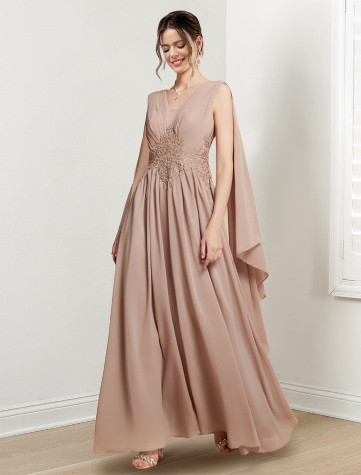 Robes de Mère de la Mariée Coupe A-Line/Princess à Col en V et Longueur Au Sol