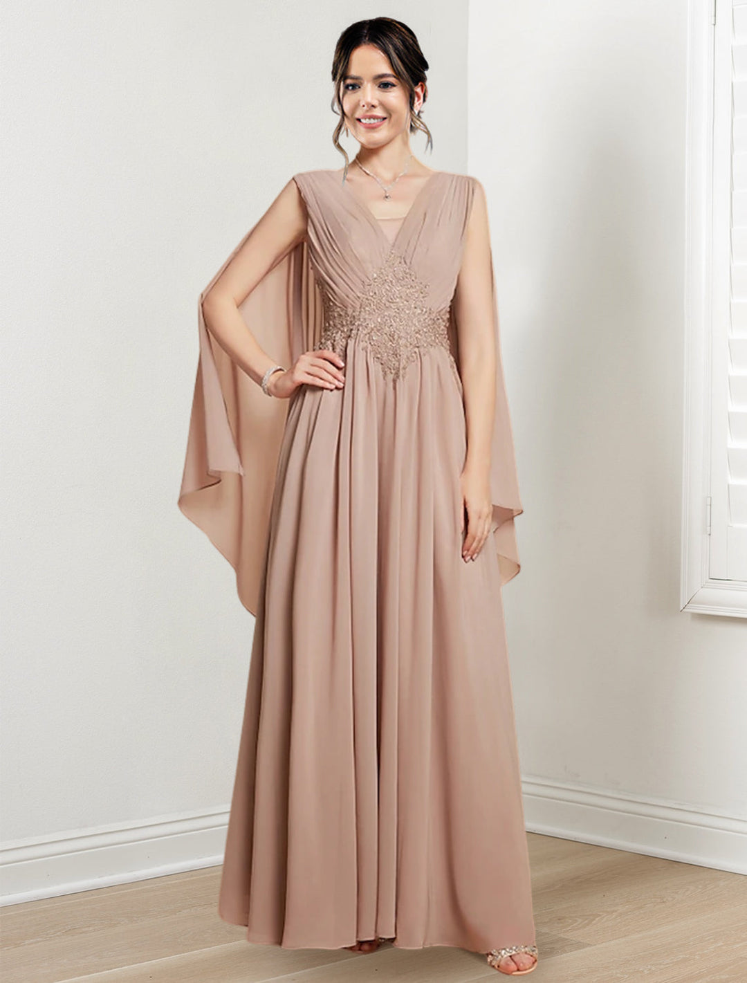 Robes de Mère de la Mariée Coupe A-Line/Princess à Col en V et Longueur Au Sol
