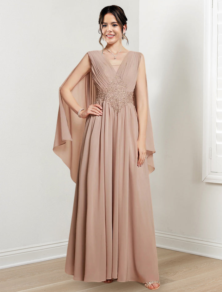 Robes de Mère de la Mariée Coupe A-Line/Princess à Col en V et Longueur Au Sol