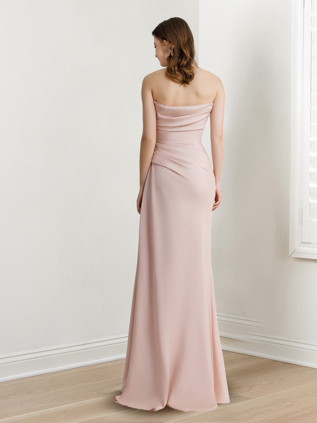 Robe de Soirée Longue Sans Manches, Fourreau/Colonne, Sans Bretelles, Longueur Au Sol, avec Perles