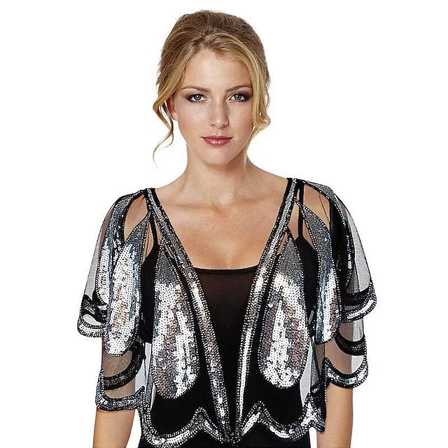 Châles Enveloppants pour Femmes, Style Vintage, Sans Manches, à Paillettes, pour Fête