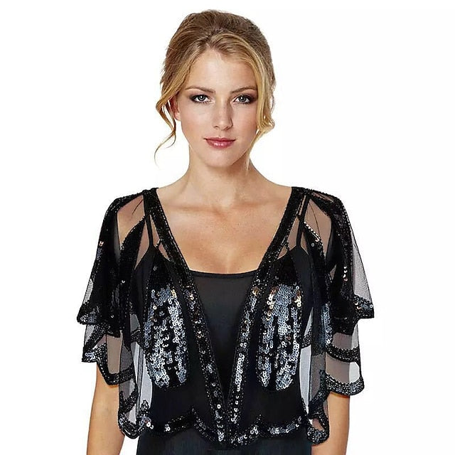 Châles Enveloppants pour Femmes, Style Vintage, Sans Manches, à Paillettes, pour Fête