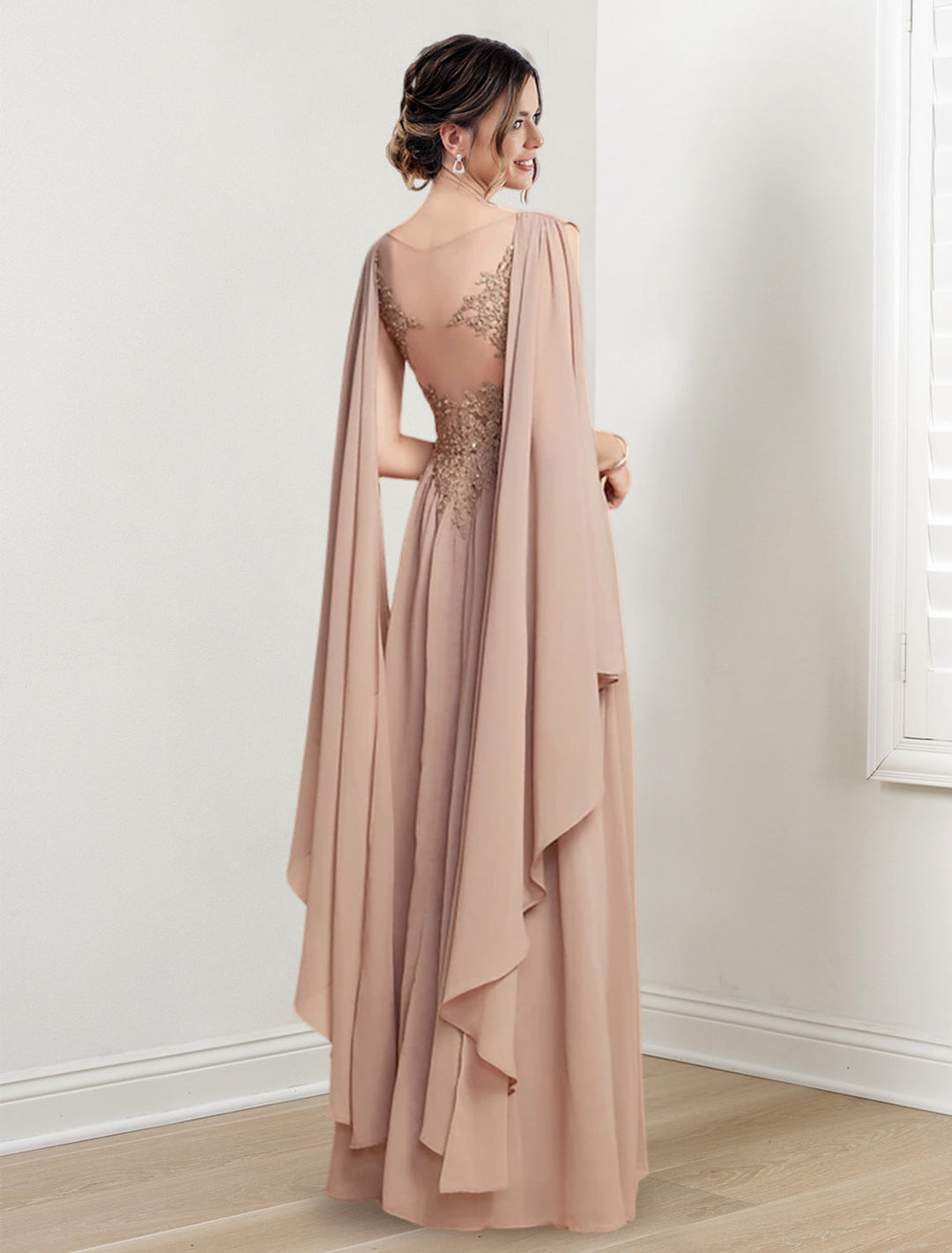 Robes de Mère de la Mariée Coupe A-Line/Princess à Col en V et Longueur Au Sol