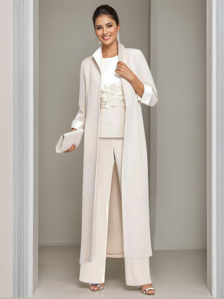 Ensemble 3 Pièces pour Mère de la Mariée, Col Carré, Longueur Cheville, avec Veste et Appliques en Dentelle