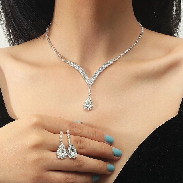 1 ensemble de bijoux de mariée pour fête des femmes, lustre formel en alliage de strass