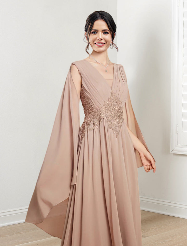 Robes de Mère de la Mariée Coupe A-Line/Princess à Col en V et Longueur Au Sol