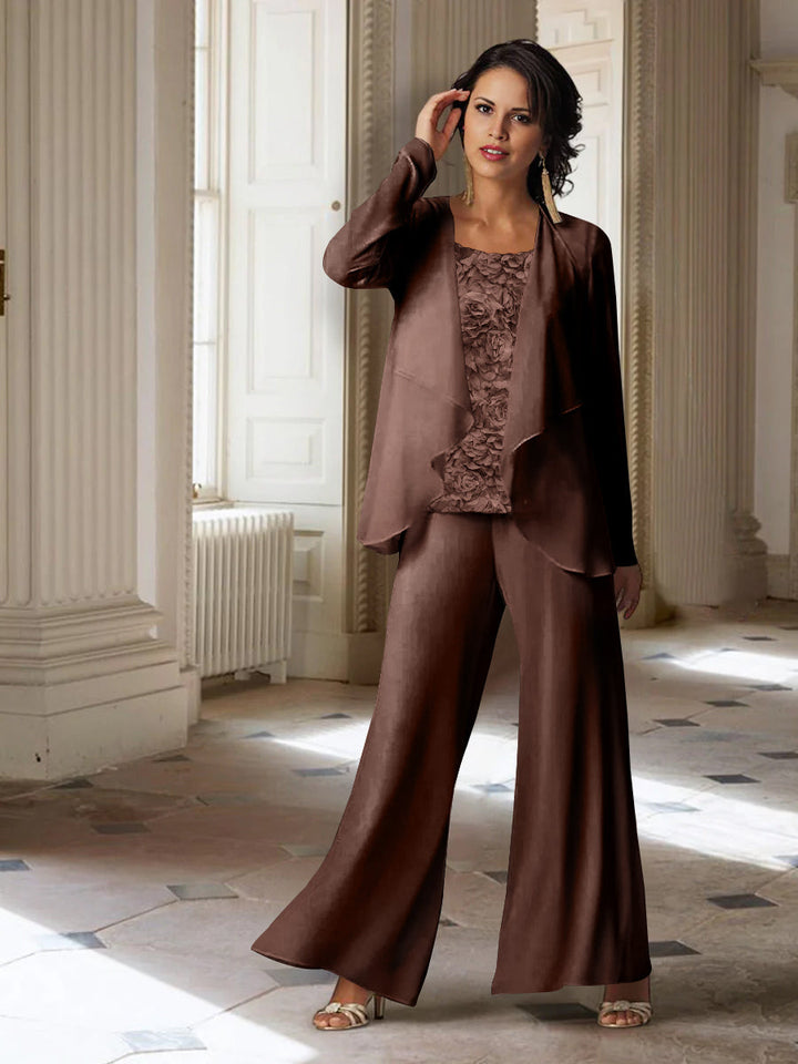 Tailleur-Pantalon en Mousseline à Manches Longues pour Mère de la Mariée avec Veste