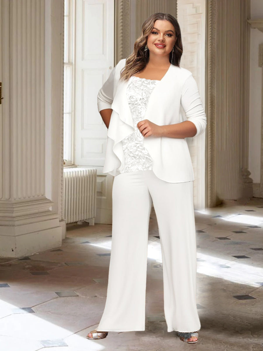 Tailleur-Pantalon en Mousseline à Manches Longues pour Mère de la Mariée avec Veste