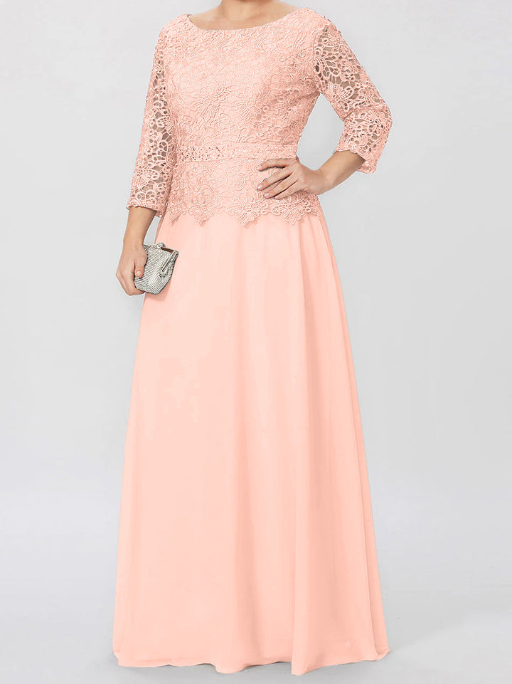 Robe de Mère de la Mariée Coupe A-Line/Princess, Col Rond, Manches 3/4, Longueur Au Sol, avec Appliques et Paillettes