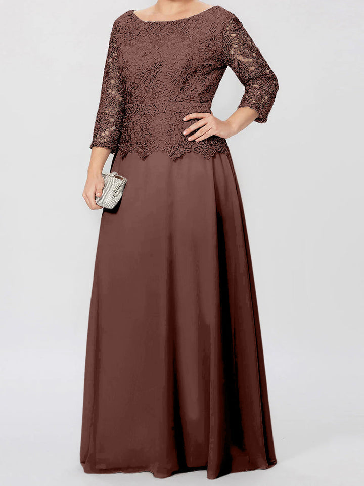 Robe de Mère de la Mariée Coupe A-Line/Princess, Col Rond, Manches 3/4, Longueur Au Sol, avec Appliques et Paillettes