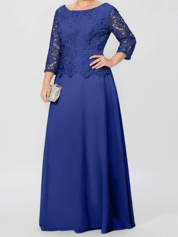 Robe de Mère de la Mariée Coupe A-Line/Princess, Col Rond, Manches 3/4, Longueur Au Sol, avec Appliques et Paillettes