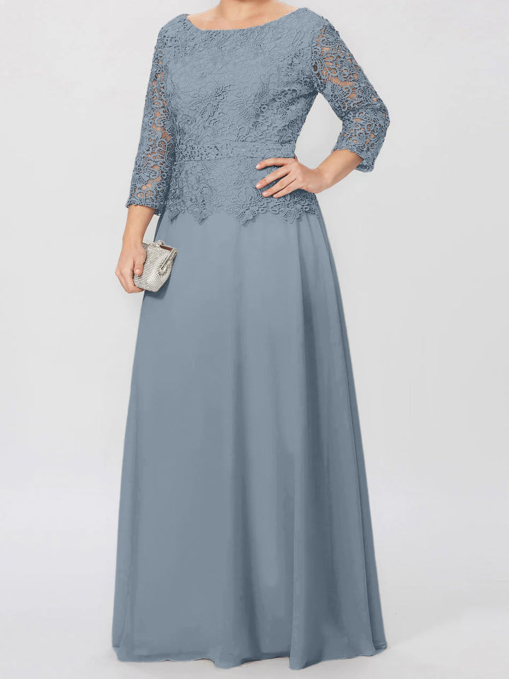 Robe de Mère de la Mariée Coupe A-Line/Princess, Col Rond, Manches 3/4, Longueur Au Sol, avec Appliques et Paillettes