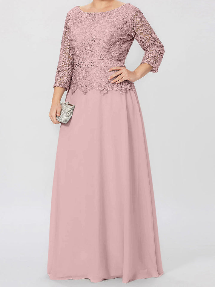 Robe de Mère de la Mariée Coupe A-Line/Princess, Col Rond, Manches 3/4, Longueur Au Sol, avec Appliques et Paillettes