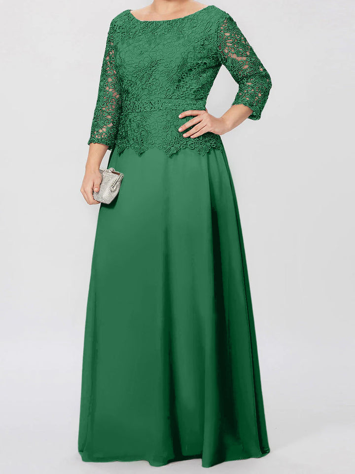 Robe de Mère de la Mariée Coupe A-Line/Princess, Col Rond, Manches 3/4, Longueur Au Sol, avec Appliques et Paillettes