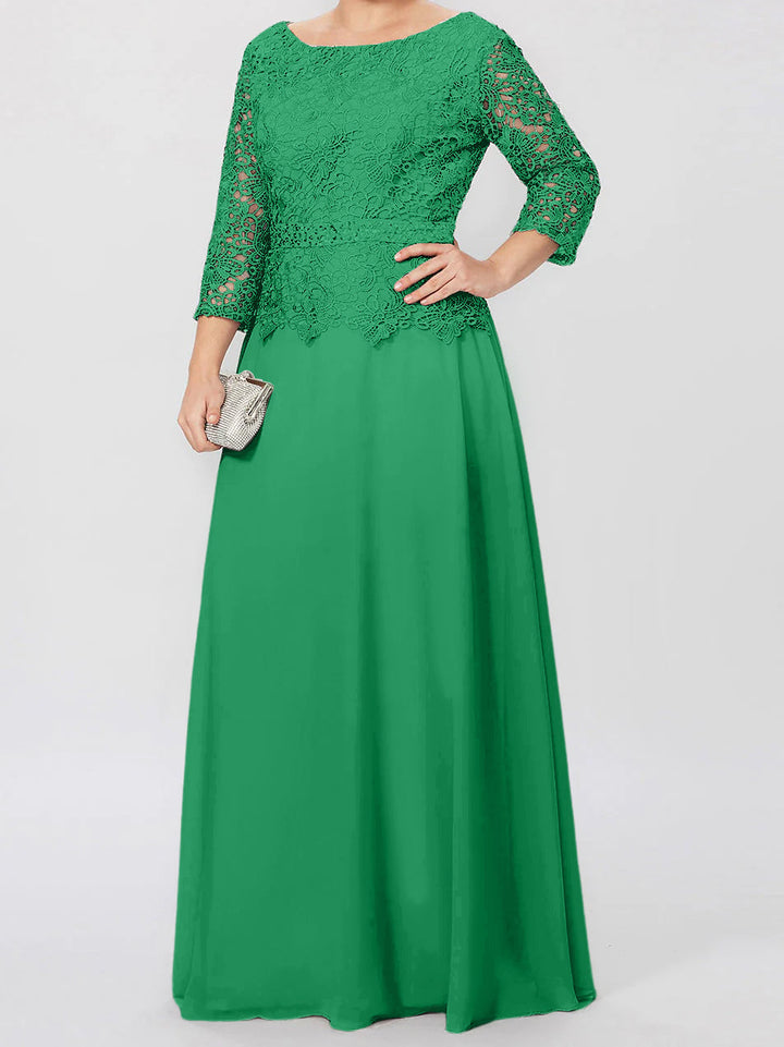Robe de Mère de la Mariée Coupe A-Line/Princess, Col Rond, Manches 3/4, Longueur Au Sol, avec Appliques et Paillettes
