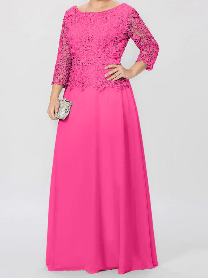 Robe de Mère de la Mariée Coupe A-Line/Princess, Col Rond, Manches 3/4, Longueur Au Sol, avec Appliques et Paillettes