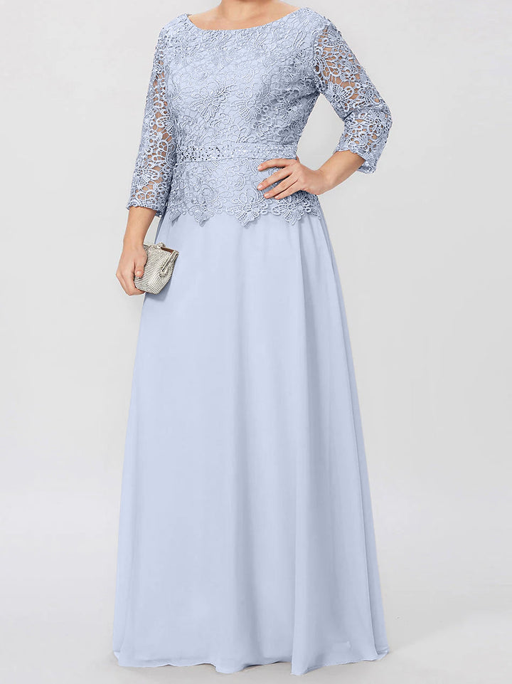 Robe de Mère de la Mariée Coupe A-Line/Princess, Col Rond, Manches 3/4, Longueur Au Sol, avec Appliques et Paillettes