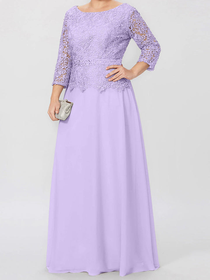 Robe de Mère de la Mariée Coupe A-Line/Princess, Col Rond, Manches 3/4, Longueur Au Sol, avec Appliques et Paillettes