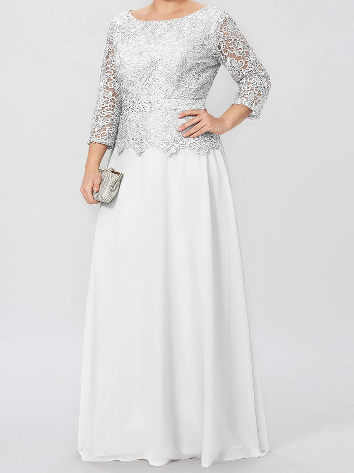 Robe de Mère de la Mariée Coupe A-Line/Princess, Col Rond, Manches 3/4, Longueur Au Sol, avec Appliques et Paillettes