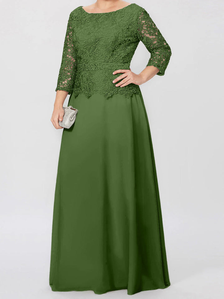Robe de Mère de la Mariée Coupe A-Line/Princess, Col Rond, Manches 3/4, Longueur Au Sol, avec Appliques et Paillettes