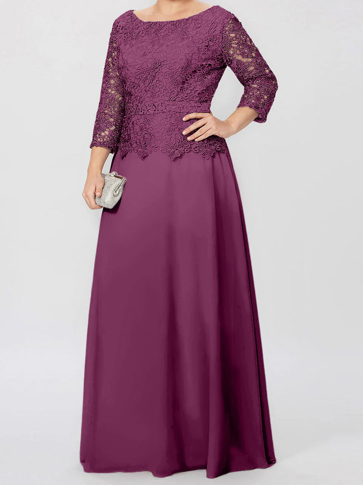 Robe de Mère de la Mariée Coupe A-Line/Princess, Col Rond, Manches 3/4, Longueur Au Sol, avec Appliques et Paillettes