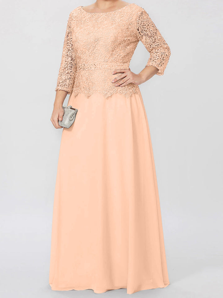 Robe de Mère de la Mariée Coupe A-Line/Princess, Col Rond, Manches 3/4, Longueur Au Sol, avec Appliques et Paillettes