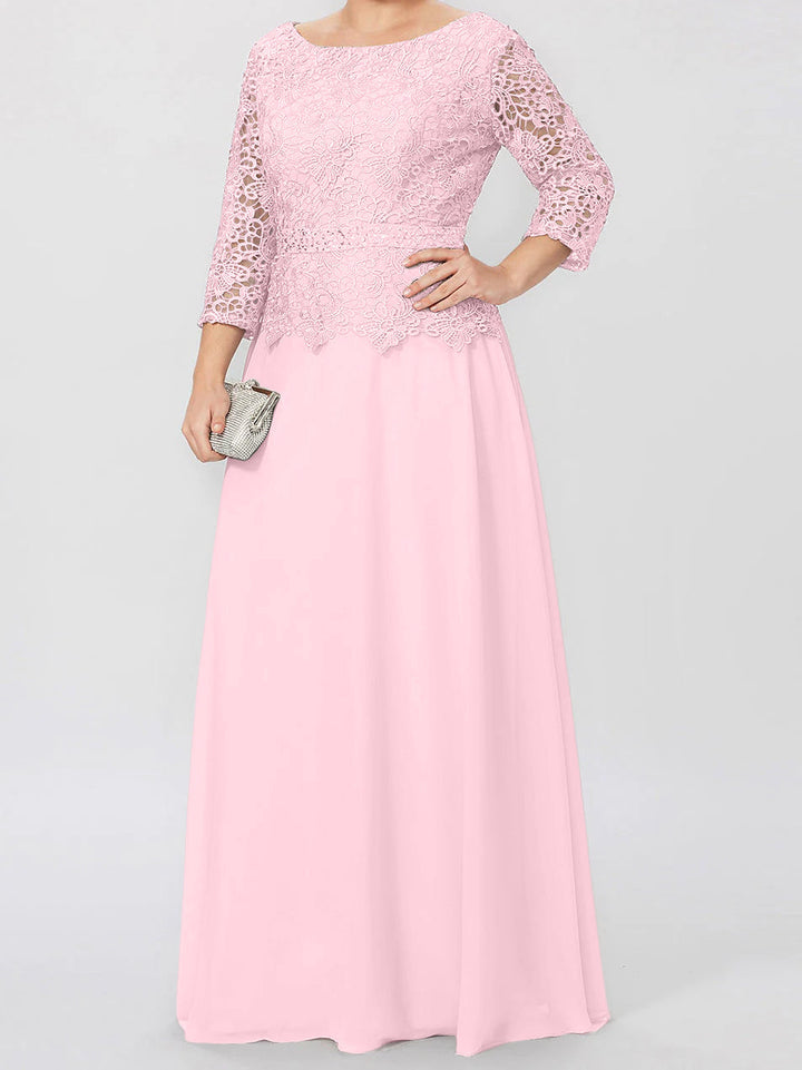 Robe de Mère de la Mariée Coupe A-Line/Princess, Col Rond, Manches 3/4, Longueur Au Sol, avec Appliques et Paillettes
