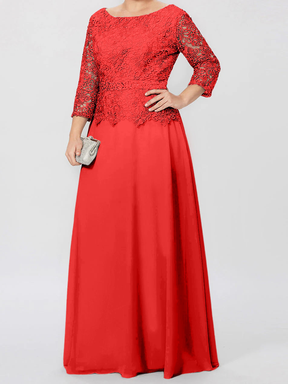 Robe de Mère de la Mariée Coupe A-Line/Princess, Col Rond, Manches 3/4, Longueur Au Sol, avec Appliques et Paillettes
