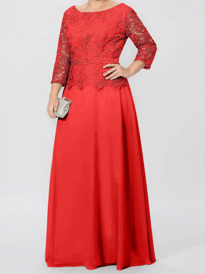 Robe de Mère de la Mariée Coupe A-Line/Princess, Col Rond, Manches 3/4, Longueur Au Sol, avec Appliques et Paillettes