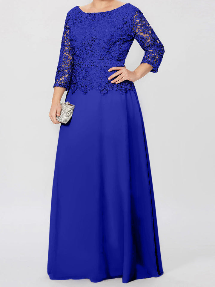 Robe de Mère de la Mariée Coupe A-Line/Princess, Col Rond, Manches 3/4, Longueur Au Sol, avec Appliques et Paillettes
