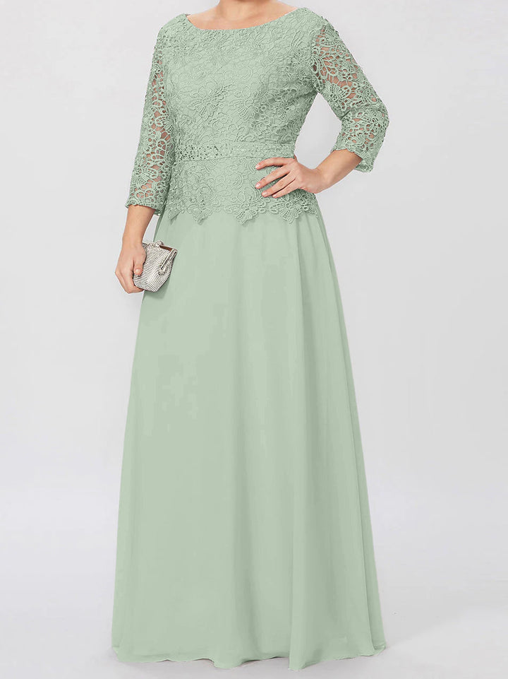 Robe de Mère de la Mariée Coupe A-Line/Princess, Col Rond, Manches 3/4, Longueur Au Sol, avec Appliques et Paillettes