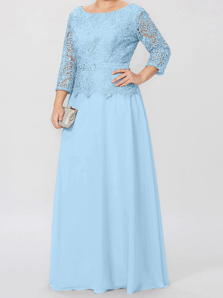 Robe de Mère de la Mariée Coupe A-Line/Princess, Col Rond, Manches 3/4, Longueur Au Sol, avec Appliques et Paillettes
