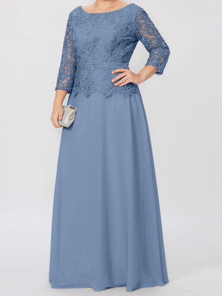 Robe de Mère de la Mariée Coupe A-Line/Princess, Col Rond, Manches 3/4, Longueur Au Sol, avec Appliques et Paillettes