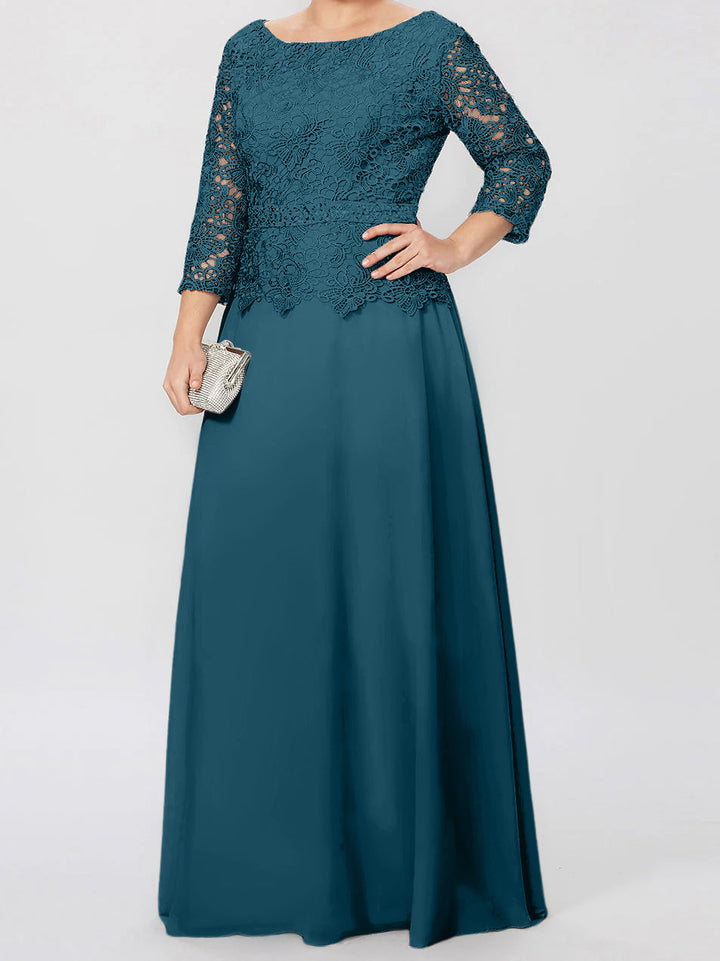 Robe de Mère de la Mariée Coupe A-Line/Princess, Col Rond, Manches 3/4, Longueur Au Sol, avec Appliques et Paillettes