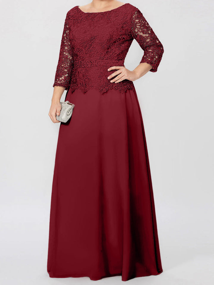 Robe de Mère de la Mariée Coupe A-Line/Princess, Col Rond, Manches 3/4, Longueur Au Sol, avec Appliques et Paillettes