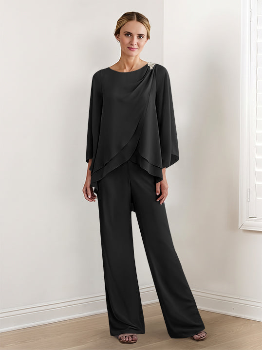 Tailleur-Pantalon en Mousseline à Manches Longues pour Mère de la Mariée