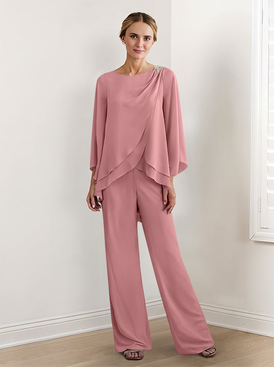 Tailleur-Pantalon en Mousseline à Manches Longues pour Mère de la Mariée